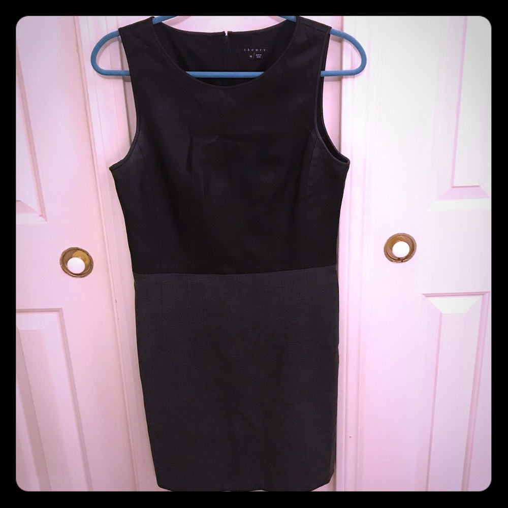 Theory Leather and Wool Shift Dress